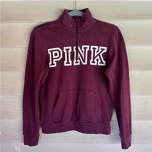 Burgundy Victoria's Secret PINK quarter zip sweatshirt with white lettering